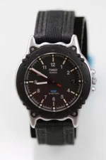 Timex Watch Men Stainless Silver Steel Battery Black Leather Nylon 30m Quartz