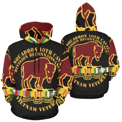 AOP Hoodie - 1st Squadron, 10th Cavalry w SVC Ribbon