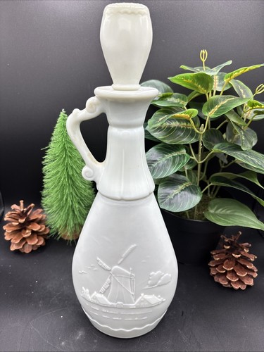 Vintage 1963 Jim Beam Liquor Decanter Bottle White with Blue Windmill Sailboats - Picture 4 of 7