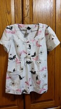 Cherokee Scrub Top Medium White/pink With Butterflies 2 Pockets B11 
