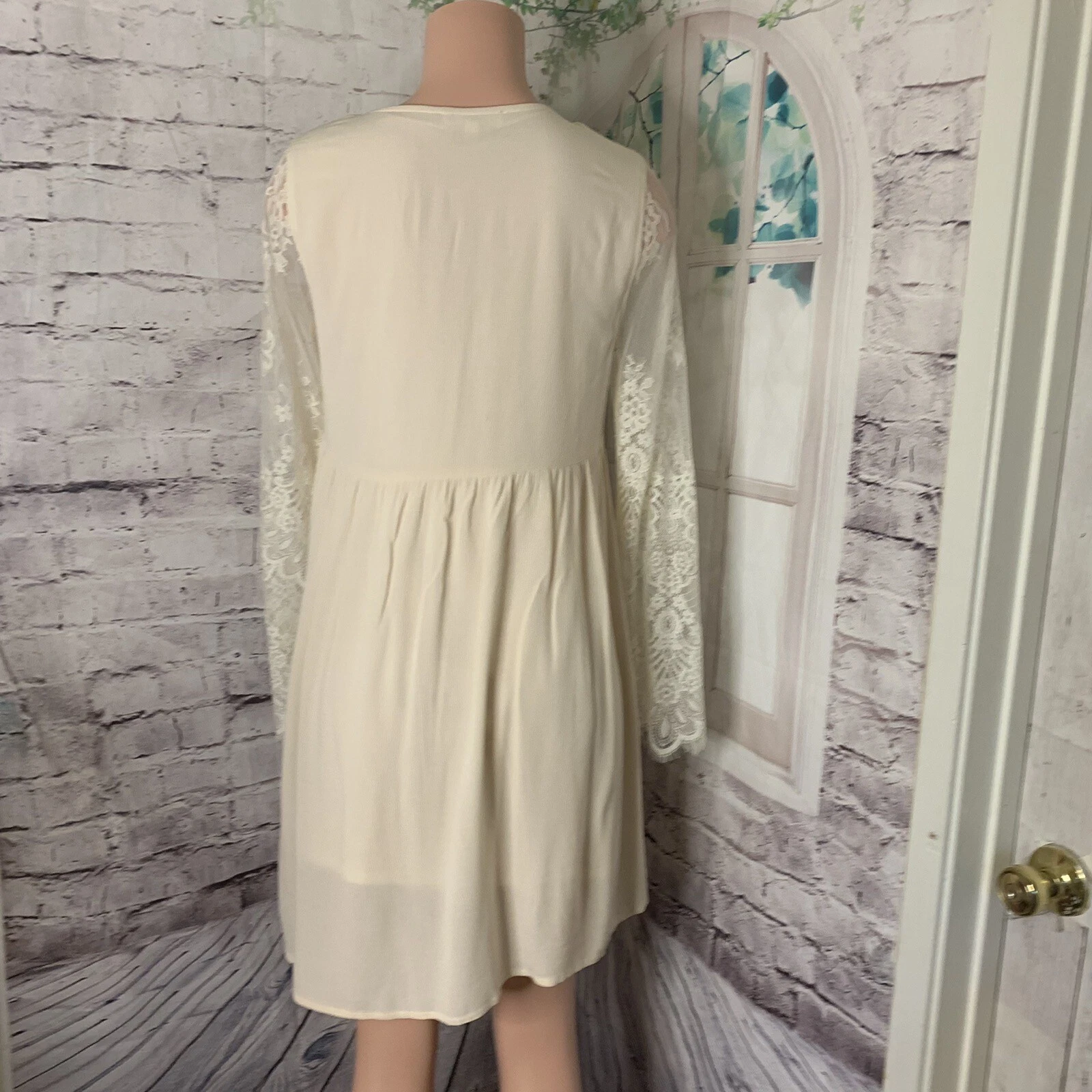 VETEMENTS FSL+ Apparel Vestito Donna Taglia S Beige Pizzo Tessuto Coperto Bottoni