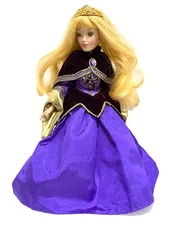 Disney Brass Key Princess Aurora Porcelain Doll Holiday Jewels Purple W/Stand