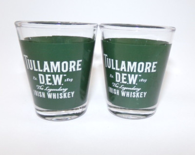 Tullamore Dew The Legendary Irish Whiskey Shot Glasses Glass Set of 2 Green