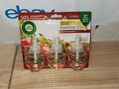 Air Wick Scented Oil Air Freshener, Apple Cinnamon Medley 3 Bottle Refills New!