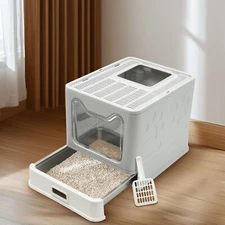 Wide Stainless Steel Cat Litter Box with Lid Splash-Proof Leak-Proof Easy Clean