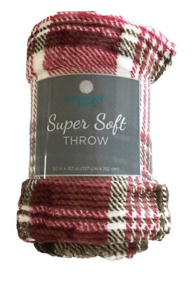 Comfort Bay Super Soft Throw Blanket Home Decor Red/Brown/White Plaid 50 x60 