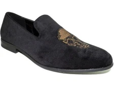 INC International Concepts Men's Nova Velvet Slippers Black w/Skull Size 9.5 M