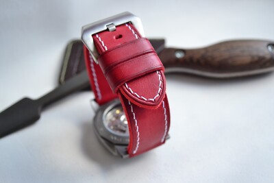 Handmade Genuine  Leather Watch Strap. Red Watch Strap, Band 22mm 24mm 26mm