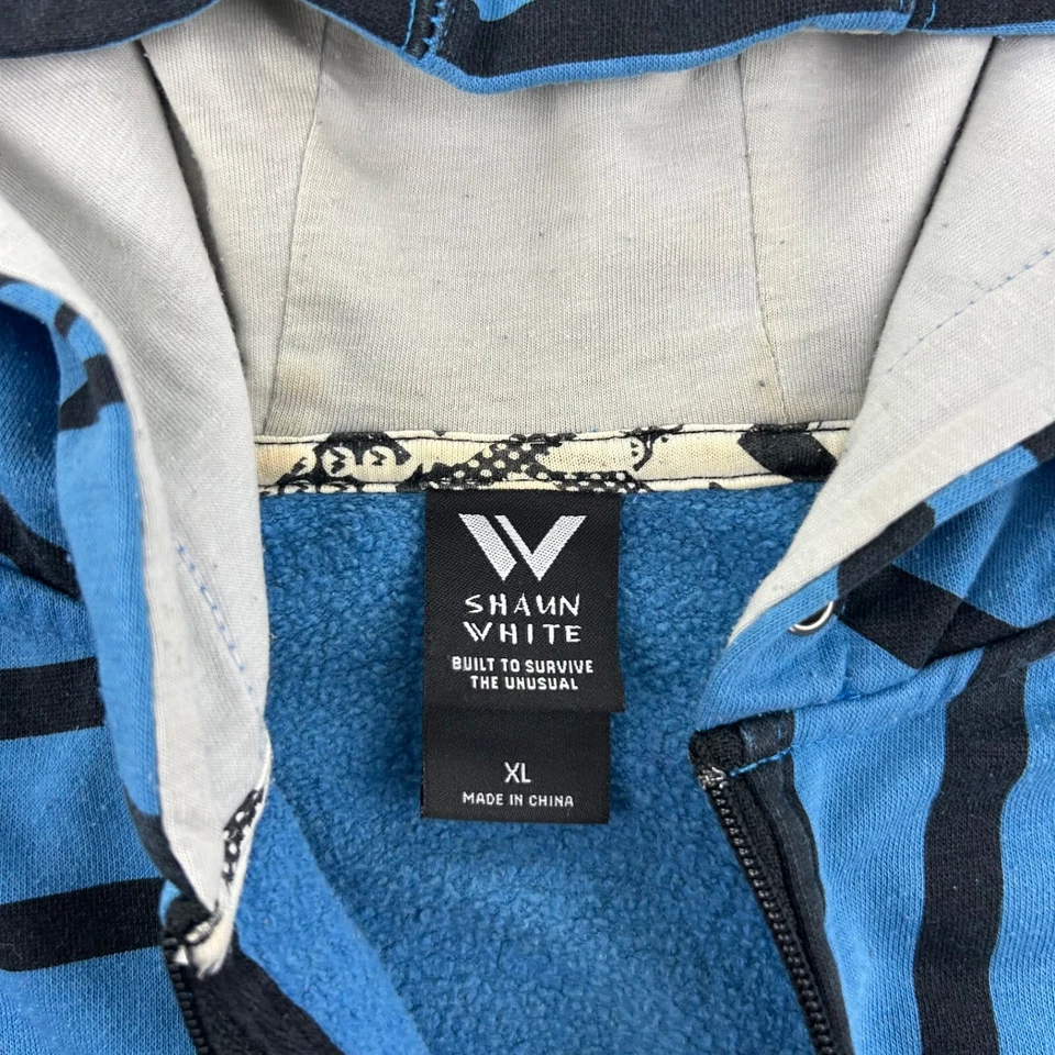 Sudadera De Colección Y2K Shaun Blanca Talla XL Azul Cremallera Completa Geométrica Sudadera con Capucha Foto 2 de 4
