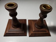 Wood Candlesticks Set Of 2 Wooden Tapered Candle Holders Square Base 5.5"x4"
