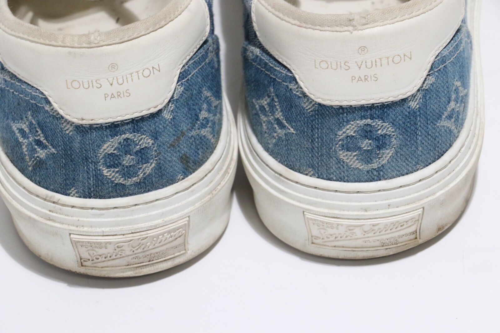 Louis Vuitton Monogram Trocadero line Blue Denim Low Mens Size 8/EU 40.5  LD1109