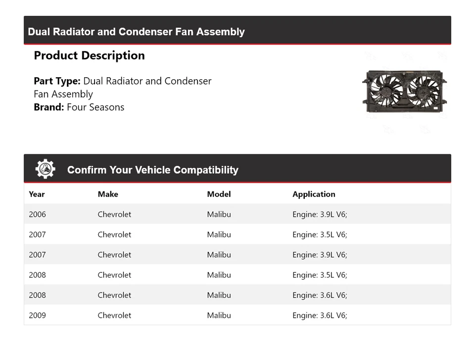Para 2006-2009 Chevrolet Malibu conjunto de ventilador condensador radiador duplo 4 mares - Imagem 2 de 4