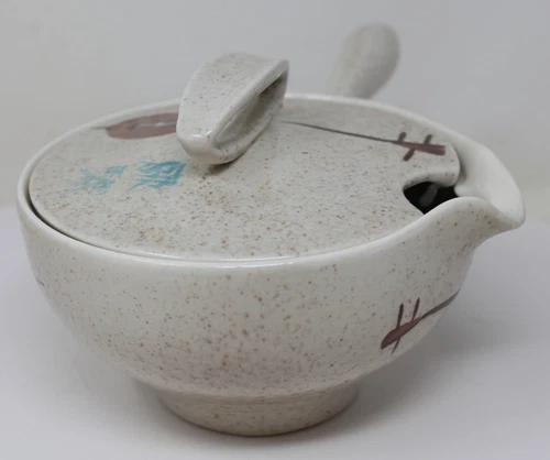 Vintage  1950's Red Wing Lute Song Gravy / Sauce Boat w. Lid Mid-Century Modern