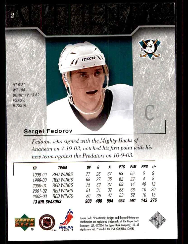 2003-04 SP Authentic Sergei Fedorov #2 - Image 2 of 2