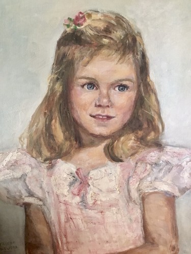 Vintage Ölgemälde auf Leinwand Portrait kleines Mädchen Freida Neutra signiert gelistet