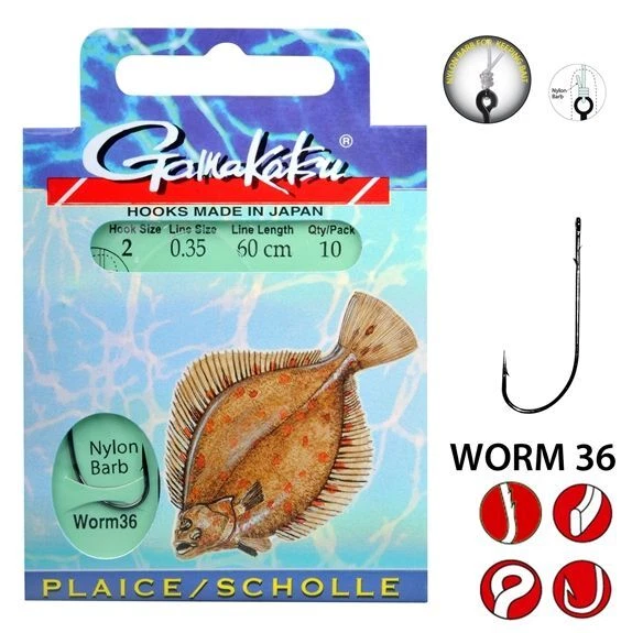 Gamakatsu gebundene Plattfisch-Wurmhaken 10 St. Gr. 1-6 Plattfisch-Haken Flunder - Bild 1 von 1