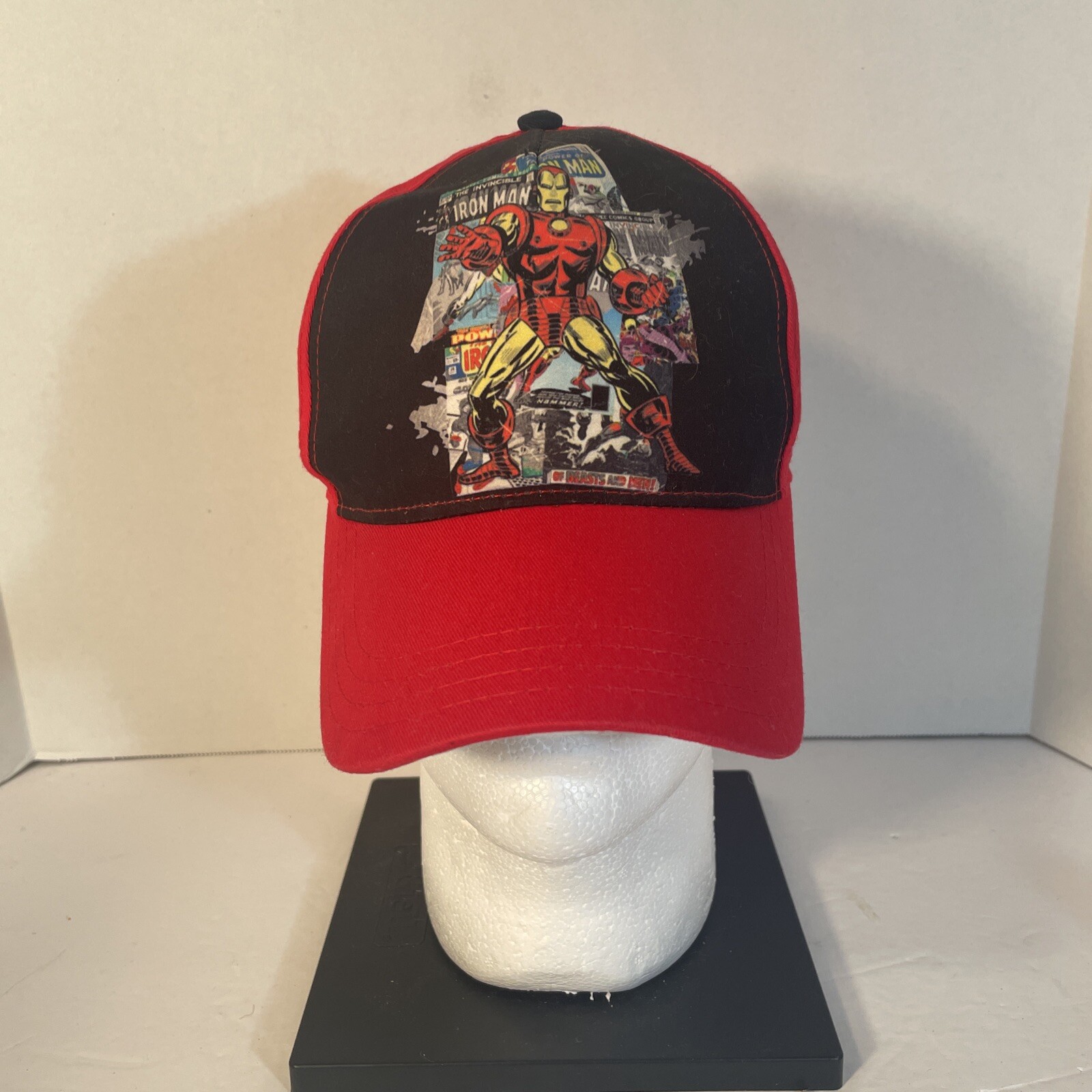 Marvel Kids IRON MAN Baseball Cap Hat Adjustable Red Black Comic Strip