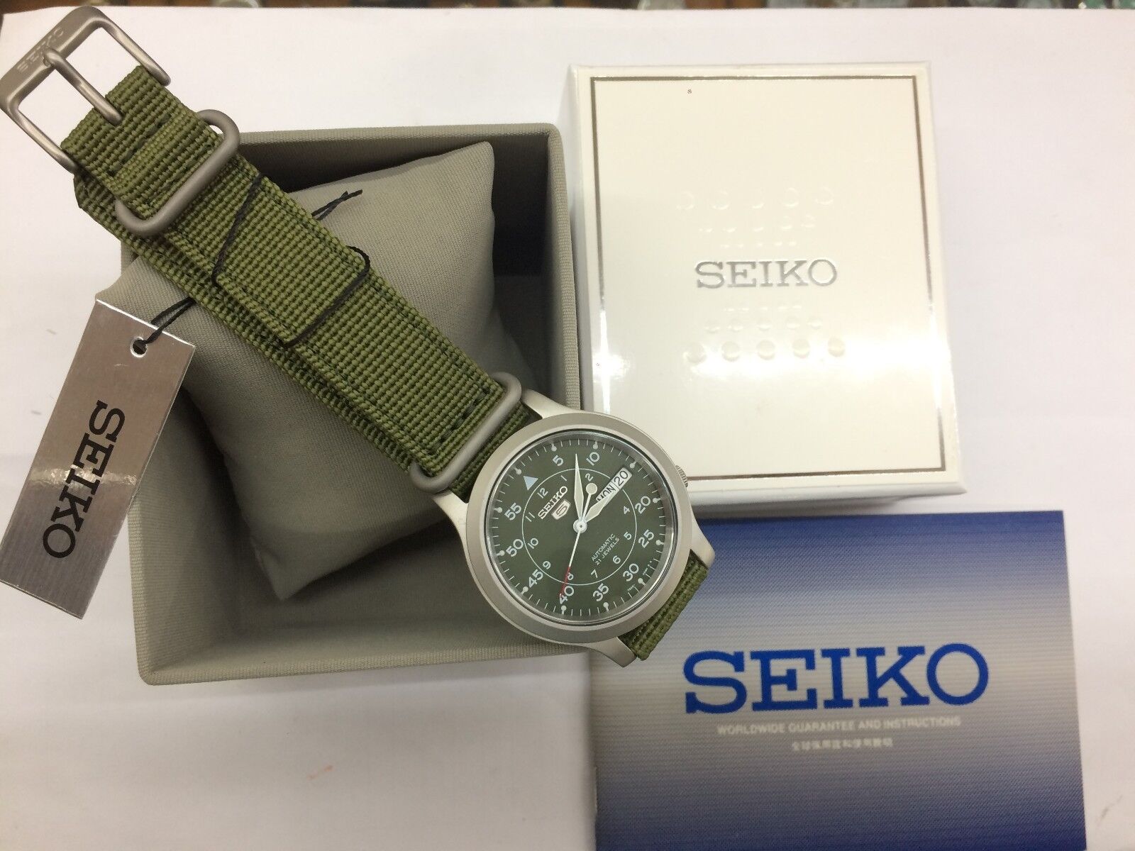 SEIKO 5 BOX SNK805K2 military Green face nylon strap 29665152640 | eBay