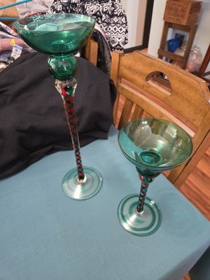 Set 2 Handblown Polish Crystal Art Glass By Jozefina Krosno Red Green Clear...