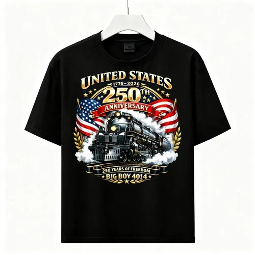 USA 250 Years Freedom Big Boy 4014 Train T-Shirt Patriotic Locomotive Tee video thumbnail