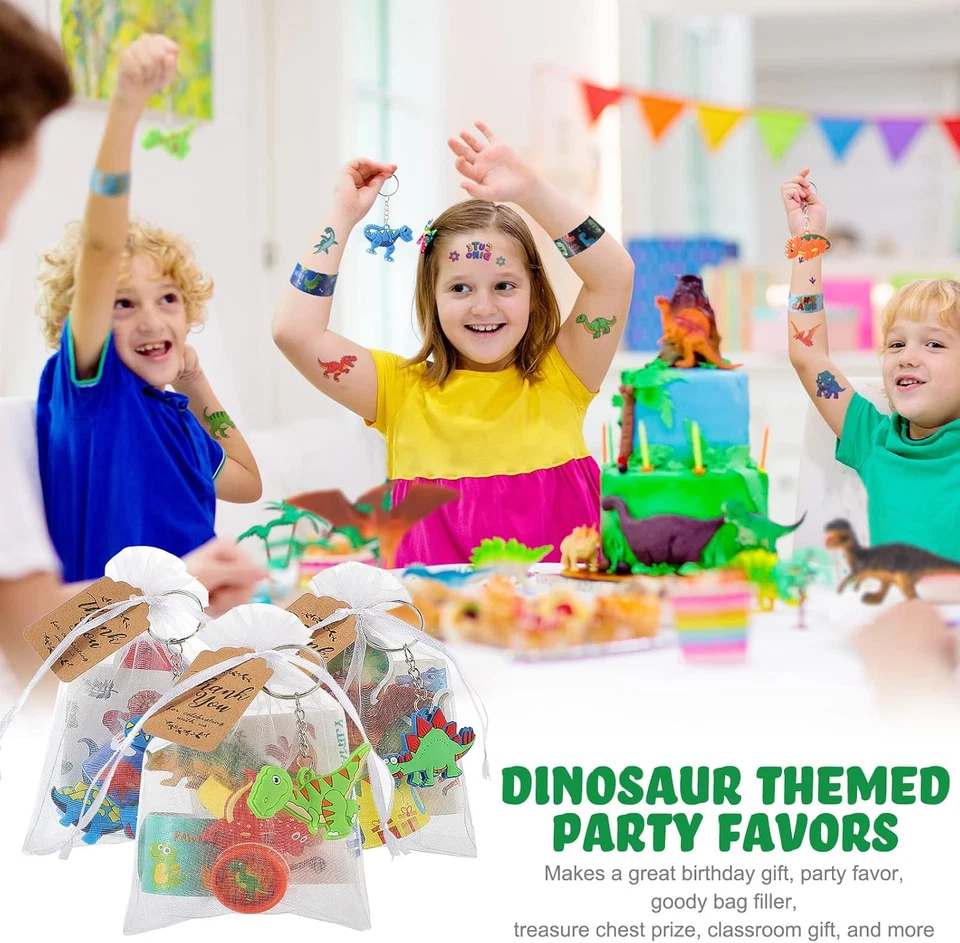 178 Piezas Favores de Fiesta de Cumpleaños de Dinosaurios para 16 Niños con Llavero de Dinosaurio Sticke Foto 3 de 4