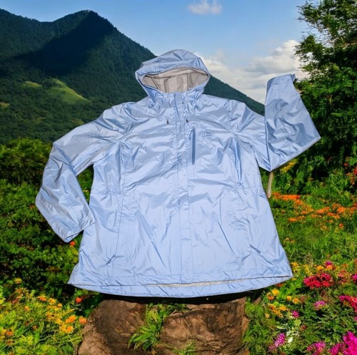 LL BEAN Tek 6 Baby Blue Hooded WINDBREAKER Jacket Rain Coat Women's XL PETITE