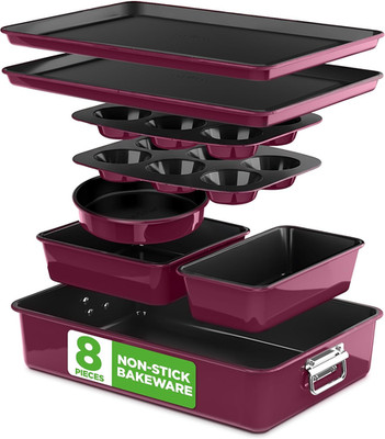 8PC Nonstick Stackable Bakeware Set-PFOA,PFOS,PTFE Free Baking Pan Set-Non-Stick