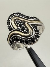 VTG 925 Sterling Silver 14k Yellow Gold Black Onyx Ring Size 7