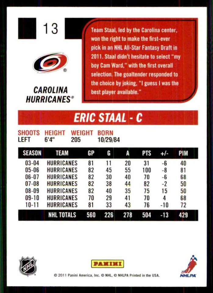 2011-12 Score Eric Staal #13 - Image 2 of 2