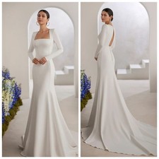 Ivory Square Collar Wedding Dresses Long Sleeve Mermaid Court Train Bridal Gowns