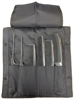 Denman DCC Carbon Voll 6er Kamm Set im Etui/Wallet/Halter Kämme *BLACK*
