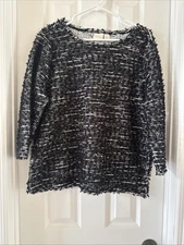 Chico's Womens Black White Polyester Fuzzy Metallic Pullover Sweater Size 2