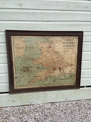 Original GREAT WESTERN RAILWAY Tin Map / Sign In Wooden Frame Not Enamel - Image 1 of 4