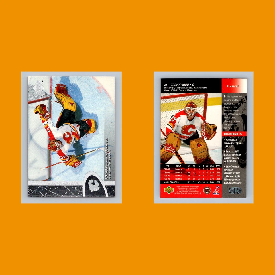 Trevor Kidd #25 1996 Upper Deck Calgary Flames Hockey Card NHL NM - Image 3 of 3