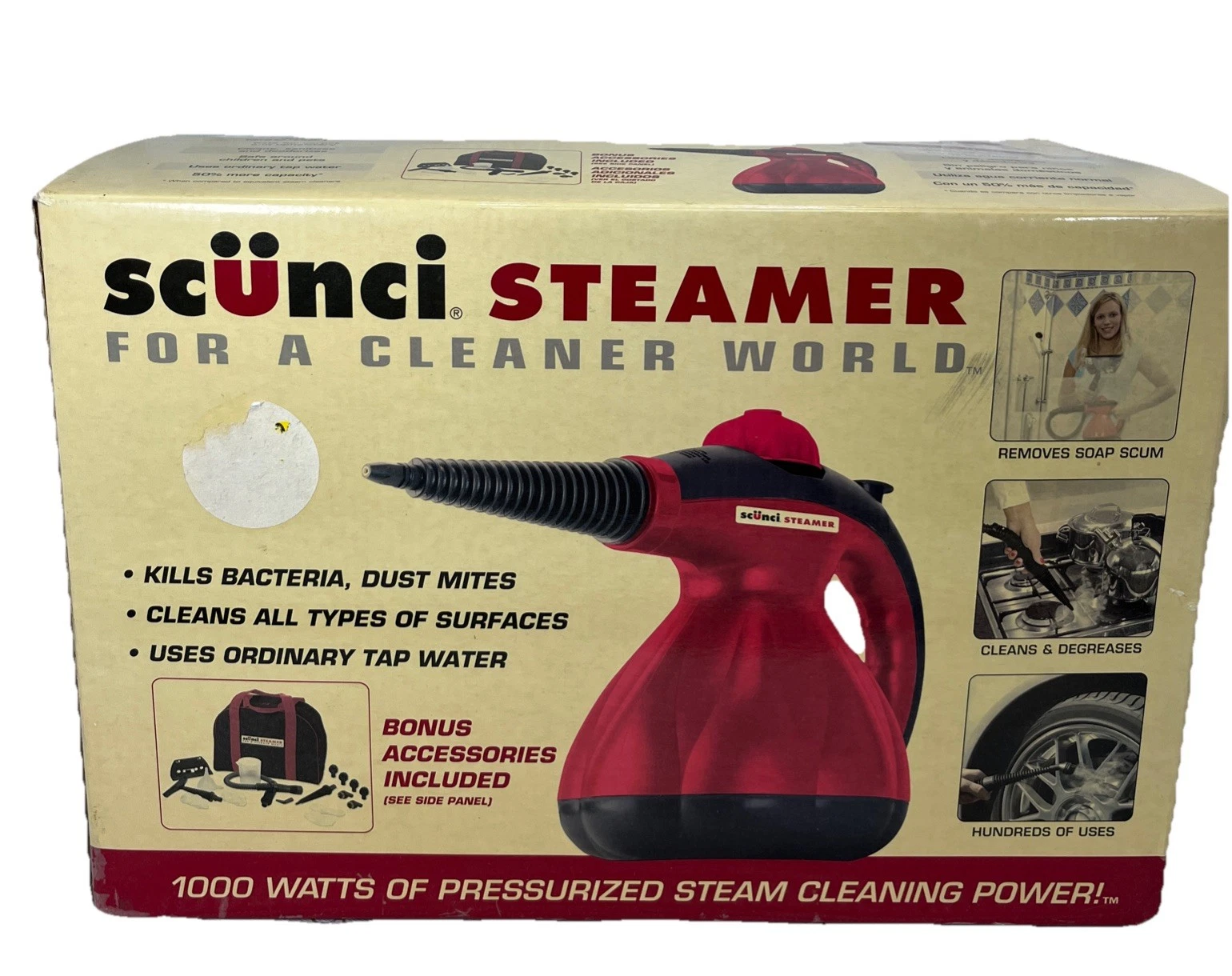 Scunci Steamer Steam Cleaner Model SS-1000 Bonus Accessories 1000W New In Box