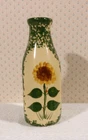ALPINE POTTERY Roseville Ohio Green Sponge Ware Sunflower Bottle Vase (8.5") '95
