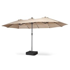 HOME ZONE LIVING 15X9FT DOUBLE HEAD PATIO UMBRELLA WITH BASE 36 LED SAND BAGS