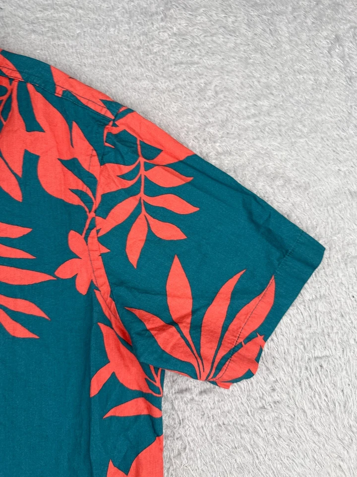 Camisa Antigua Azul Marino Hombre Pequeña Azul Rojo Floral Hawaiana 100% Algodón Abotonada Foto 2 de 4