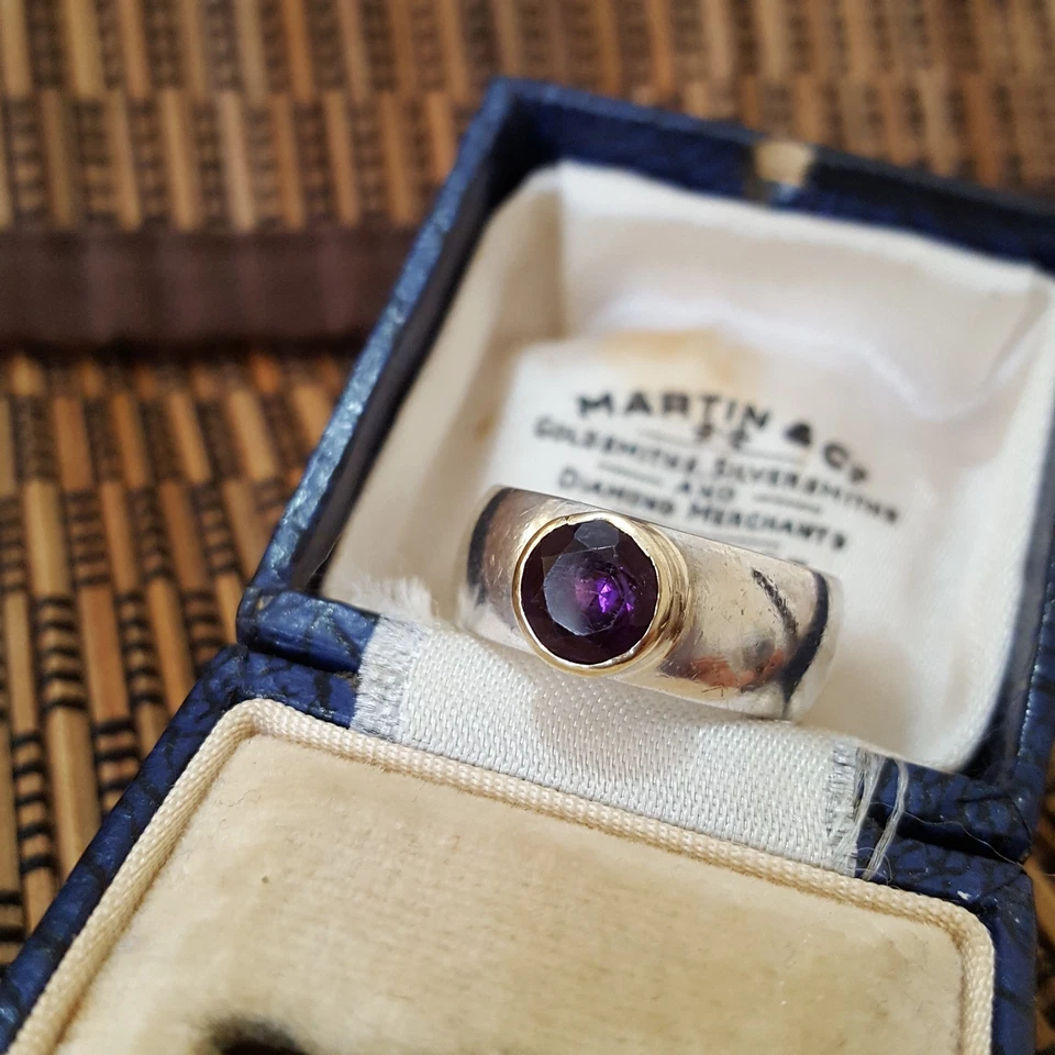 Anel vintage de prata esterlina 925, pulseira de ametista genuína, tamanho J EUA 4,75 - Imagem 2 de 4