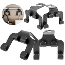 4x Car Headrest Double Hook Plastic Seat Back Hanger Holder for Purses Bag Black