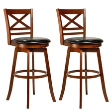 30.5” Swivel Barstools Set of 2 w/Backrest Faux Leather Upholstered Seat for Pub