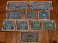 WW2 1944 GERMANY Allied Military Currency 10 AMC Banknote Lot 100, 20, 10 + Mark