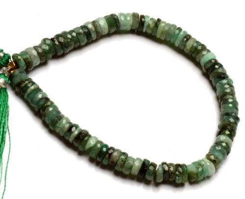 Natural Emerald Gemstone 6.5 mm Size Faceted Heishi Rondelle Beads 8" Strand - Picture 7 of 8