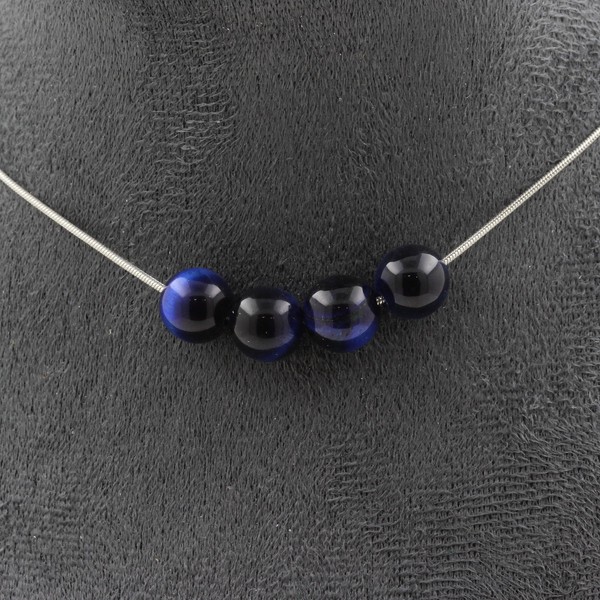 Halskette 4 Tigerauge Perlen Blau 8 Mm. Kette Aus Edelstahl Halskette Fe-image