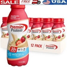 Protein Shake Strawberries Cream 30g Protein 11.5oz 12 Pack Low Sugar Vitamins 4.29 per gallon