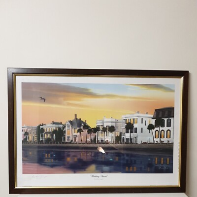 STEPHEN O. GUNTER SIGNIERT & gestempelt GERAHMTER CHARLESTON SC ''BATTERY SUNSET'' DRUCK