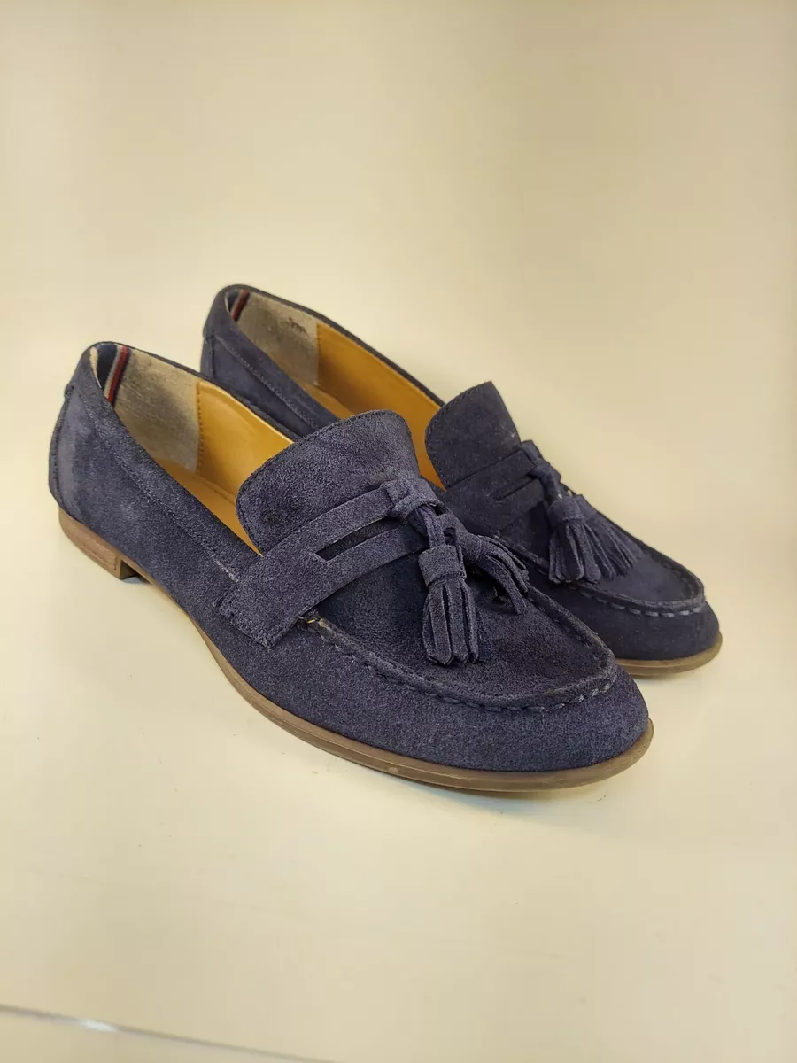 Tommy Hilfiger Sonya Penny Loafers with Tassels US 8M Navy Blue Suede Women