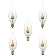 5 Flicker Flame Light Bulbs, E12 Candelabra Base, 3 watt Bulb
