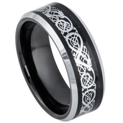 Tungsten Ring Band Black IP Stainless SteelCeltic CutOut Design For Men & Women