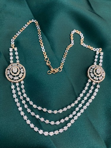 Stunning 5.22 Cts Round Baguette Real Diamonds 3-Strand Tennis Necklace 14K Gold - Picture 10 of 12